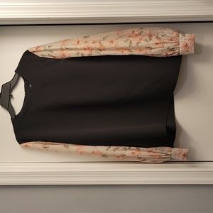 NWT black bodice and floral sleeves top
